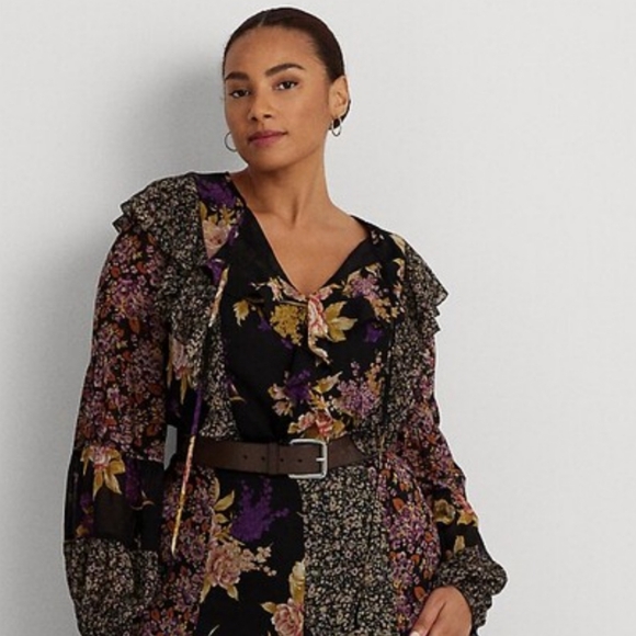 Lauren Ralph Lauren Floral Ruffle-Trim Georgette Blouse - Picture 1 of 7